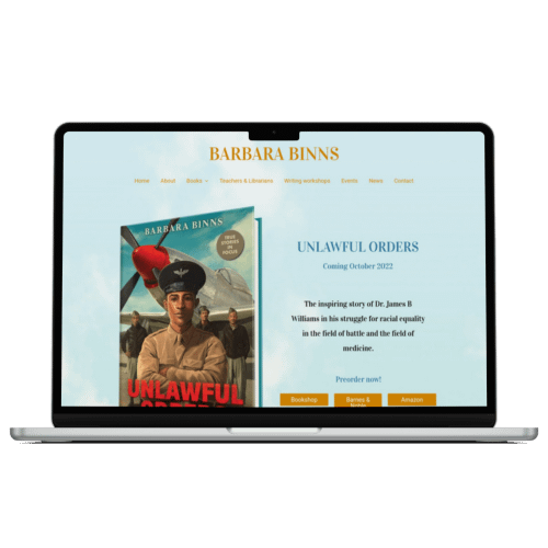 Macbook showing website for Barbara Binns, Writer
